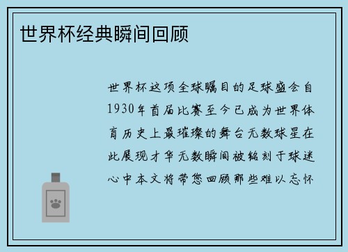 世界杯经典瞬间回顾