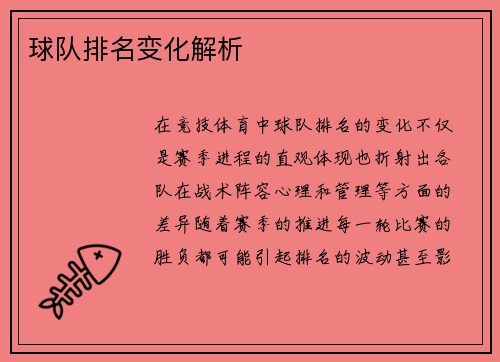 球队排名变化解析