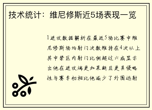 技术统计：维尼修斯近5场表现一览